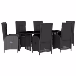 vidaXL Set da Pranzo da Giardino 7 pz Nero con Cuscini in Polyrattan - Vista aggiuntiva 2