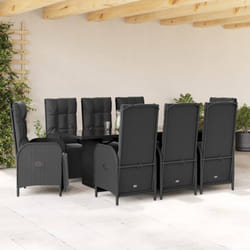 vidaXL Set da Pranzo da Giardino 9 pz con Cuscini Nero in Polyrattan