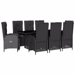 vidaXL Set da Pranzo da Giardino 9 pz con Cuscini Nero in Polyrattan - Vista aggiuntiva 2
