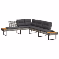 vidaXL Divano da Giardino con Cuscini a L Grigio Polyrattan e Acacia - Vista aggiuntiva 2