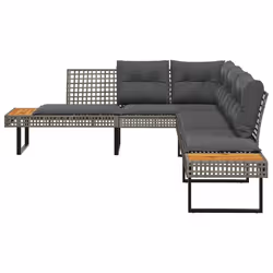 vidaXL Divano da Giardino con Cuscini a L Grigio Polyrattan e Acacia - Vista aggiuntiva 3
