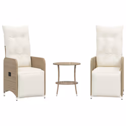 vidaXL Sedie da Giardino Reclinabili 2pz con Tavolino Polyrattan Beige - Vista aggiuntiva 2