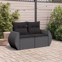 Divano da Giardino con Cuscini a 2 Posti Nero in Polyrattancod mxl 111711 - Vista aggiuntiva 3