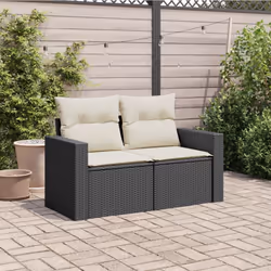 vidaXL Divano da Giardino con Cuscini a 2 Posti Nero in Polyrattan - Vista aggiuntiva 3