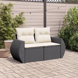 vidaXL Divano da Giardino con Cuscini a 2 Posti Nero in Polyrattan - Vista aggiuntiva 3