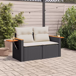 Divano da Giardino con Cuscini a 2 Posti Nero in Polyrattancod mxl 87727 - Vista aggiuntiva 3