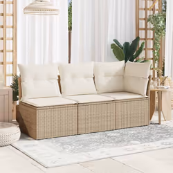 vidaXL Divano Giardino Senza Braccioli con Cuscini Beige in Polyrattan - Vista aggiuntiva 3