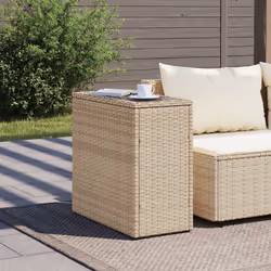 Tavolino da Giardino Piano Vetro Beige 58x27,5x55 cm Polyrattancod mxl 134550 - Vista aggiuntiva 3