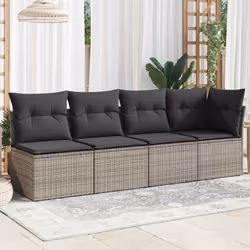 vidaXL Divano da Giardino con Cuscini 4 Posti Grigio in Polyrattan - Vista aggiuntiva 3