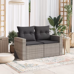 vidaXL Divano da Giardino con Cuscini 2 Posti Grigio in Polyrattan - Vista aggiuntiva 3