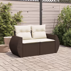 vidaXL Divano da Giardino a 2 Posti con Cuscini in Polyrattan Marrone - Vista aggiuntiva 3