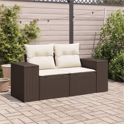 vidaXL Divano da Giardino a 2 Posti con Cuscini in Polyrattan Marrone - Vista aggiuntiva 3