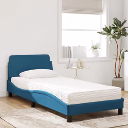 vidaXL Letto con Materasso Blu 90x190 cm in Velluto - Vista aggiuntiva 3