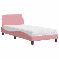 vidaXL Letto con Materasso Rosa 90x200 cm in Velluto - Vista aggiuntiva 2