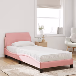 vidaXL Letto con Materasso Rosa 90x200 cm in Velluto - Vista aggiuntiva 3