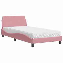 vidaXL Letto con Materasso Rosa 100x200 cm in Velluto - Vista aggiuntiva 2