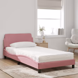 vidaXL Letto con Materasso Rosa 100x200 cm in Velluto - Vista aggiuntiva 3