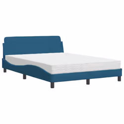 vidaXL Letto con Materasso Blu 120x200 cm in Velluto - Vista aggiuntiva 2