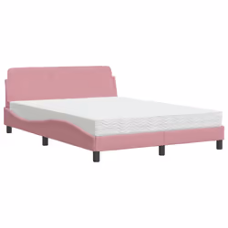 vidaXL Letto con Materasso Rosa 140x200 cm in Velluto - Vista aggiuntiva 2