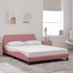 vidaXL Letto con Materasso Rosa 140x200 cm in Velluto - Vista aggiuntiva 3