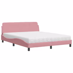 vidaXL Letto con Materasso Rosa 160x200 cm in Velluto - Vista aggiuntiva 2