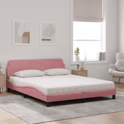 vidaXL Letto con Materasso Rosa 160x200 cm in Velluto - Vista aggiuntiva 3