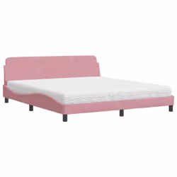vidaXL Letto con Materasso Rosa 180x200 cm in Velluto - Vista aggiuntiva 2