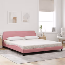 vidaXL Letto con Materasso Rosa 180x200 cm in Velluto - Vista aggiuntiva 3