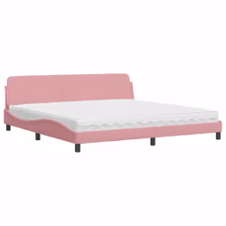 vidaXL Letto con Materasso Rosa 200x200 cm in Velluto - Vista aggiuntiva 2