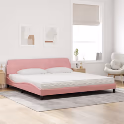 vidaXL Letto con Materasso Rosa 200x200 cm in Velluto - Vista aggiuntiva 3