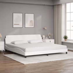 vidaXL Letto con Materasso Bianco 200x200cm in Similpelle - Vista aggiuntiva 3