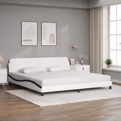 vidaXL Letto con Materasso Bianco e Nero 200x200cm in Similpelle - Vista aggiuntiva 3