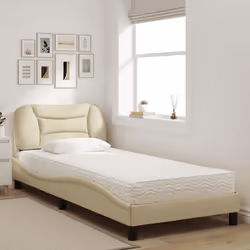 vidaXL Letto con Materasso Crema 90x190 cm in Tessuto - Vista aggiuntiva 3