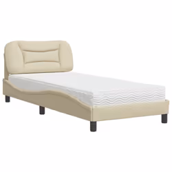 vidaXL Letto con Materasso Crema 90x200 cm in Tessuto - Vista aggiuntiva 2
