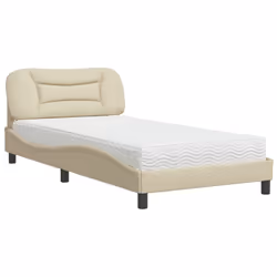 vidaXL Letto con Materasso Crema 100x200 cm in Tessuto - Vista aggiuntiva 2