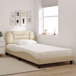 vidaXL Letto con Materasso Crema 100x200 cm in Tessuto - Vista aggiuntiva 3