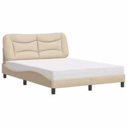 vidaXL Letto con Materasso Crema 140x200 cm in Tessuto - Vista aggiuntiva 2