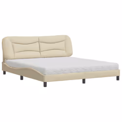 vidaXL Letto con Materasso Crema 180x200 cm in Tessuto - Vista aggiuntiva 2