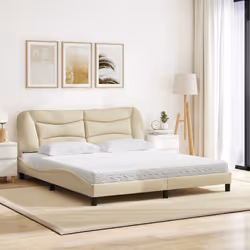 vidaXL Letto con Materasso Crema 180x200 cm in Tessuto - Vista aggiuntiva 3