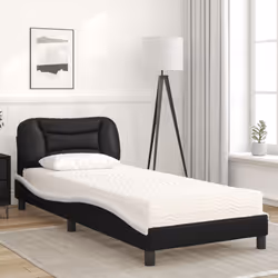 vidaXL Letto con Materasso Nero e Bianco 90x190 cm in Similpelle - Vista aggiuntiva 3