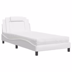 vidaXL Letto con Materasso Bianco 100x200 cm in Similpelle - Vista aggiuntiva 2