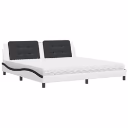 vidaXL Letto con Materasso Bianco e Nero 200x200cm in Similpelle - Vista aggiuntiva 2