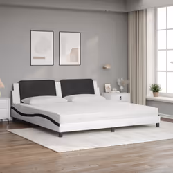 vidaXL Letto con Materasso Bianco e Nero 200x200cm in Similpelle - Vista aggiuntiva 3