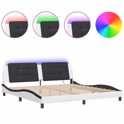 vidaXL Giroletto con Luci LED Bianco e Nero 200x200 cm in Similpelle - Vista aggiuntiva 2