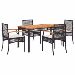 Set da Pranzo da Giardino 5 pz Nero con Cuscini in Polyrattancod mxl 89392 - Vista aggiuntiva 2