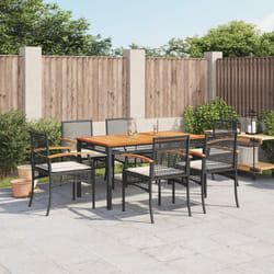 Set da Pranzo da Giardino 7 pz Nero con Cuscini in Polyrattancod mxl 114430
