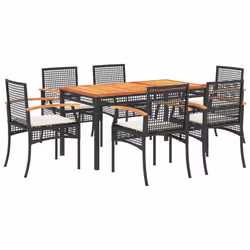 Set da Pranzo da Giardino 7 pz Nero con Cuscini in Polyrattancod mxl 114430 - Vista aggiuntiva 2