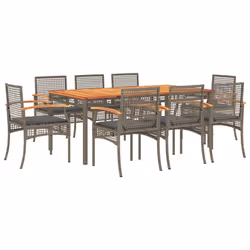 Set da Pranzo da Giardino 9 pz con Cuscini in Polyrattan Grigiocod mxl 89412 - Vista aggiuntiva 2