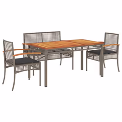 Set da Pranzo da Giardino 4 pz con Cuscini in Polyrattan Grigiocod mxl 89410 - Vista aggiuntiva 2