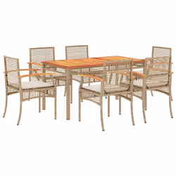 Set da Pranzo da Giardino 7 pz con Cuscini Beige in Polyrattancod mxl 89382 - Vista aggiuntiva 2